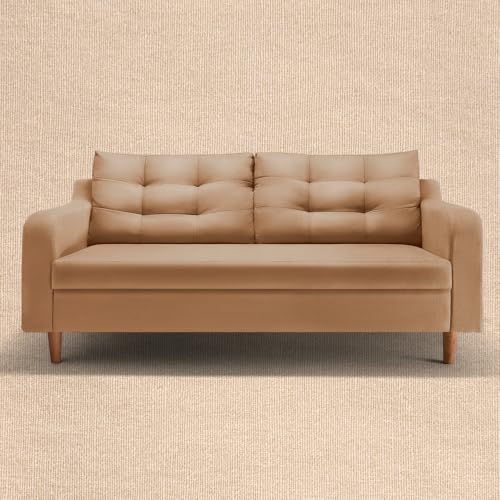 Image of Duroflex Ease Plus - 3 Seater Sofa Set for Living Room | 3 Year Warranty | Premium Wooden Frame Sofa | Anti-Pilling Fabric, Fade & Termite Resistant | Comfortable & Durable Couch - Latte (Beige)