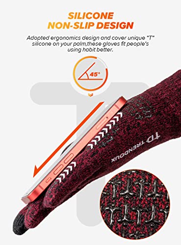 Image of TRENDOUX Merino Wool Winter Gloves for Men Women, Cold Weather Warm Touchscreen Unisex, Non-slip, Knit Elastic Cuff