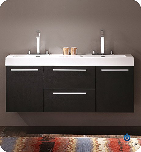 Fresca Opulento 54" Black Modern Double Sink Bathroom Cabinet W/Integrated Sinks #TOP2
