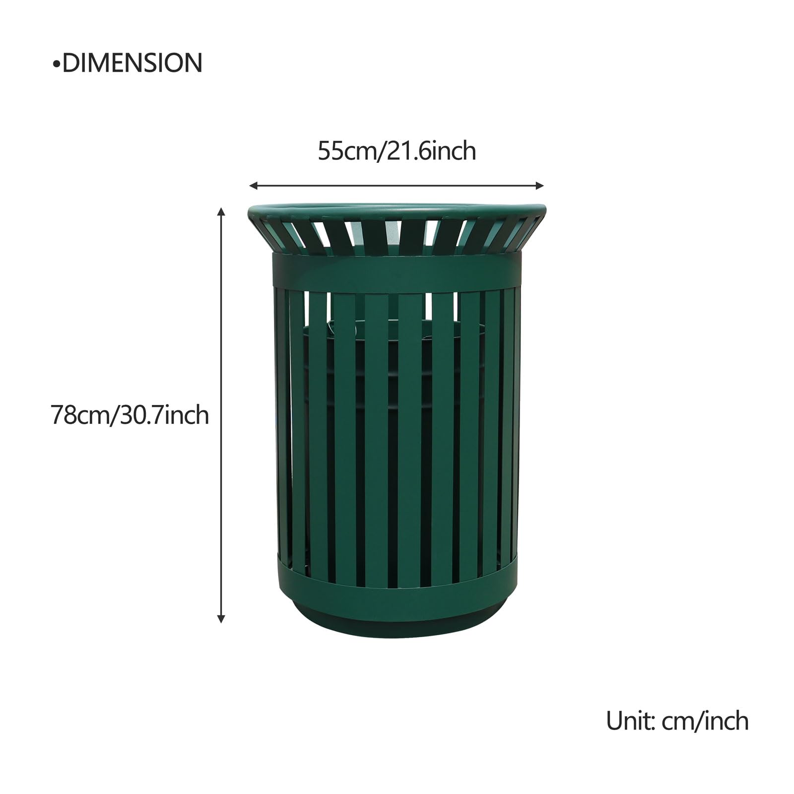 Anxeit Outdoor Metal Slatted Trash Receptacle,Waste Receptacle?Commercial Trash Cans,Zone Round Garbage Bin,Square Hotel Street Patio Indoor Metal Stan (Big-Green)