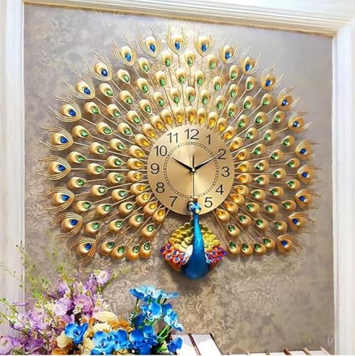 Image of Golden Peacock wall Clock (Peacock wall Clock Golden)