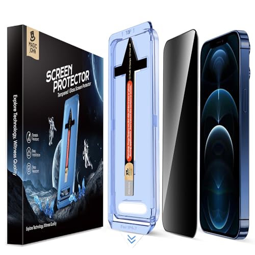 MAGIC JOHN 2 Pack for iPhone 12 Pro Max Privacy Glass Screen Protector, Auto Dust-Elimination Installation, Bubble Free, Anti Spy, Easy Installation