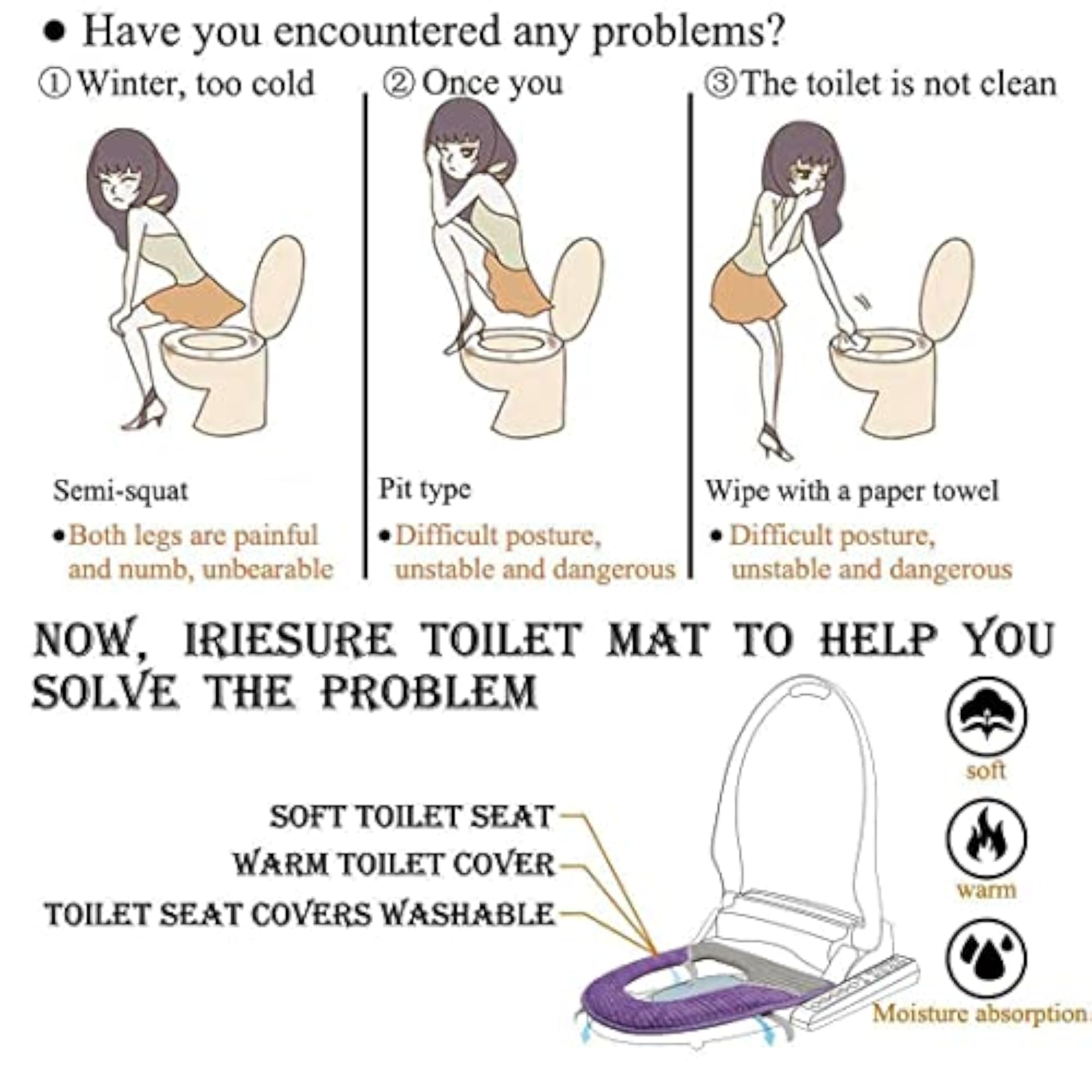 Washable Soft Warmer Toilet Seat Cover Cushion Mat
