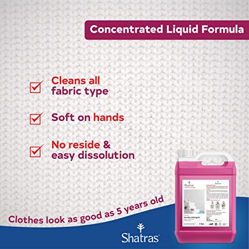 Image of Shatras Pink Liquid Detergent 5 Liter | Nature-Based Laundry Care Formula | Cloth Freshener with Fabric Conditioner | Gentle Fabric Cleaning | Suitable for All Types of Washing Machines & Hand Wash