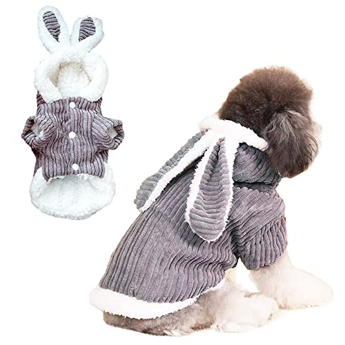 ANIAC Winter Dog Coat for Small Dog,Warm Puppy Hoodies,Cat Rabbit Outfit with Bunny Ears, Kitten Clothes,Fall Dog Sweatshirt, Funny Dog cat Costume for Easter Halloween Christmas(Small, Grey-2)