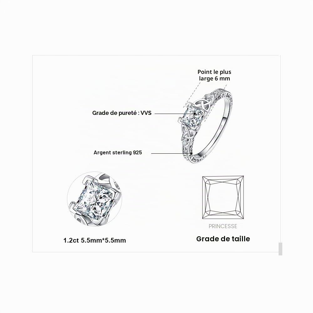 JewelryPalace Celtique Noeud Bague de Fiançailles Femme Alliance, Vintage Princesse 1.2ct Zircone Cubique en Bague Argent 925 Mariage Promise Engagement Cadeau, Plaqué Or Jaune Or Rose Bijoux Femme