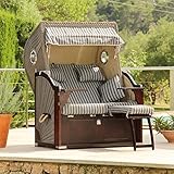 DERKORB Strandkorb 2 Sitzer Ostsee mit Bullauge XXL Volllieger Mahagoni, fertig montiert mit Rollen, ideal für Garten Terrasse Balkon