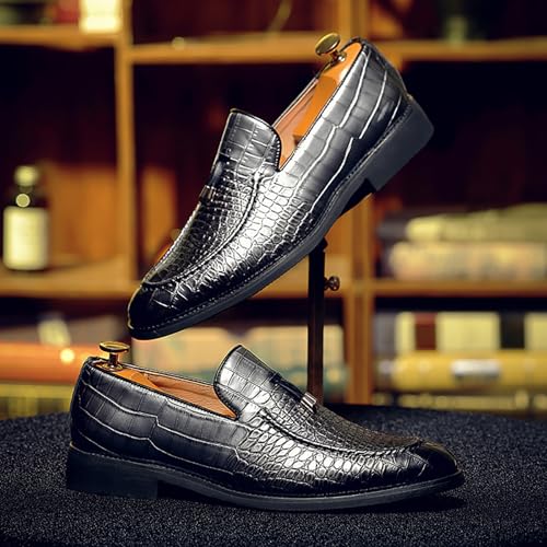 Men's Slip-On Loafers Handmade Leather Shoes Breathable Comfortable Soft Tassel Crocodile Print Casual Shoes for Men3