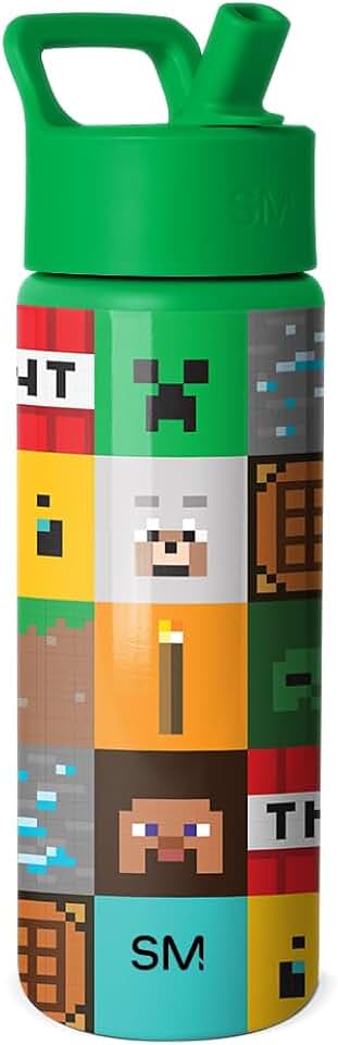 Simple Modern Summit Water Bottle with Straw Lid | Minecraft 18oz Stainless Steel Cup Insulated Tumbler for Girls, Boys, School | Minecraft Mashup