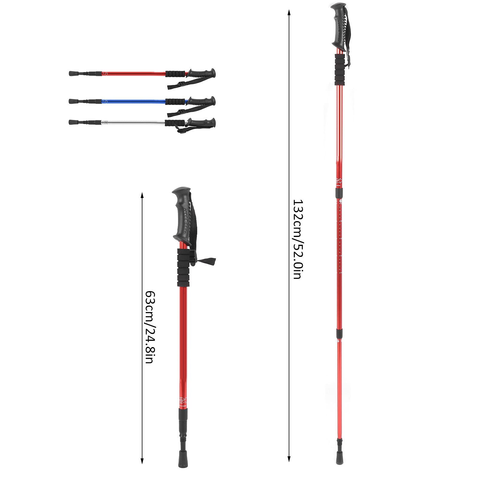 JEOZBM Bastones de Senderismo, Paquete de 2 Bastones de Senderismo O Bastones para Caminar, Bastones de Esquí Ligeros y Antichoque para Senderismo, Escalada, Camping, Esquí, Etc.(Rojo)