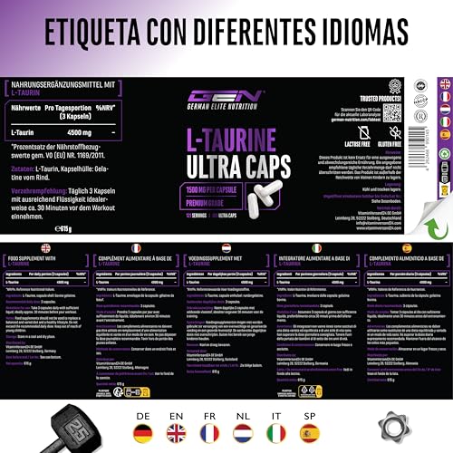 Miniatura 6 de L-Taurina Ultra Caps - 365 Cápsulas - Dosis Extra Alta Con 1500 Mg Por Cápsula - Aminoácido Taurina Con Un 99 De Pureza - Sin Aditivos Indeseables