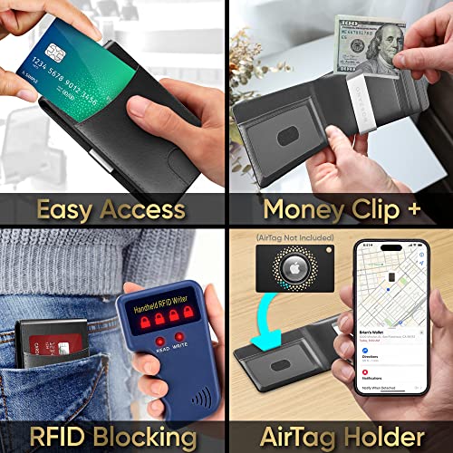 Slim Wallet for Men - RFID Wallet for Men, Eco-Leather Wallet for Front Pocket with Strong Money Clip, Multiple Card Slots, AirTag Slot - Compact & Durable Men's Wallet (Black)2