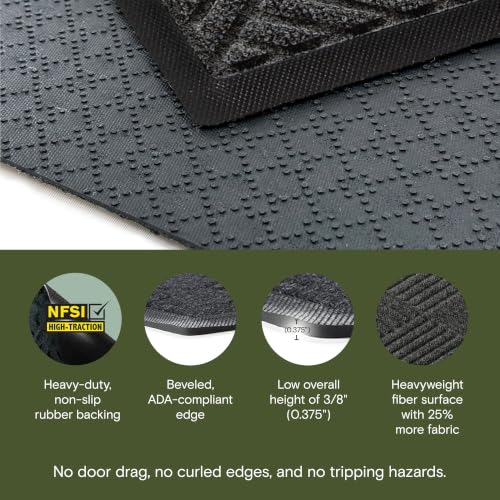 Image of WaterHog Max Diamonds Front Door Mat Indoor Outdoor Entrance, All-Weather Heavy Duty Commercial Doormat, Non-Slip Rubber Backing, Dirt & Moisture Trapper, Low Profile, Made in USA 35 inchx118 inch Black Smoke