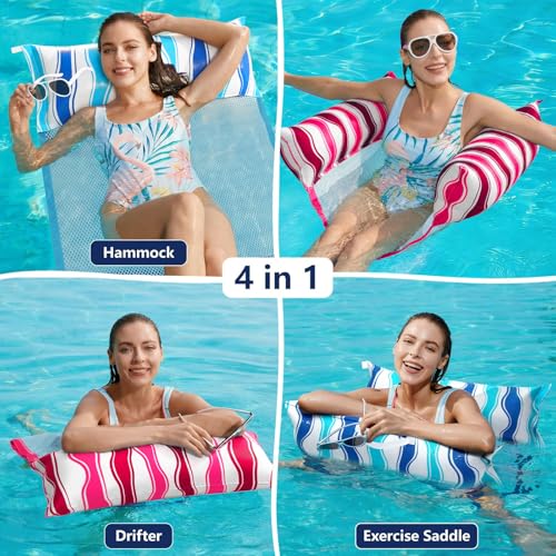 Image of Jasonwell Inflatable Pool Hammock Float - 2 Pack Water Hammock Pool Floaties Multi-Purpose (Saddle Lounge Chair Drifter) 4 in 1 Lake Beach Floating Loungers Swimming Pool Floats Toys for Adults (B&R)