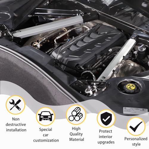 Image of CHEAYAR Engine Bay Panel Cover Compatible with Chevrolet Corvette C8 2020-2023, Engine Shroud Cover Panel Trims, C8 Accessories 2PCS (Engine Rod - Silver)