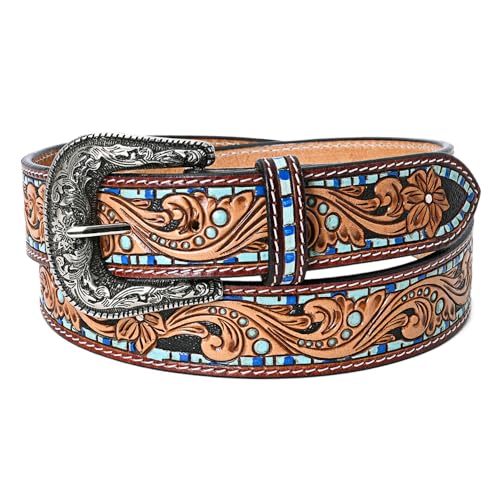 American Darling Small Beautifully Hand Tooled Black Genuine Leather Belt Men and Women Western with Removable Buckle
