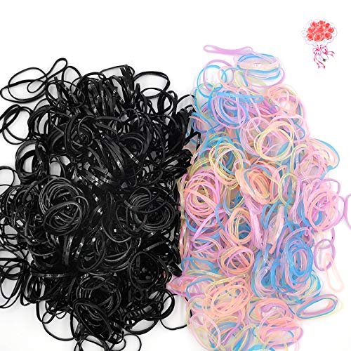 Mini Rubber Bands Soft Elastic Bands for Kids Hair Non-slip Rubber Hair Bands Soft Hair Elastics Ties Bands Braids Hair for Girls - STRONG - REUSEABLE (Colorful1000+Black1000)