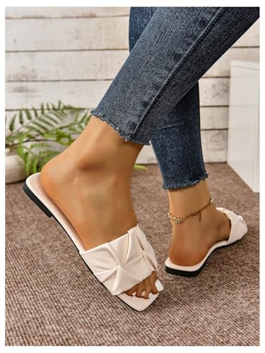 Image of GORGLITTER Women's Summer Cute Flat Sandals Dress Slide Sandals Square Toe Wedding Shoes Vacation Trendy Sandals 2026