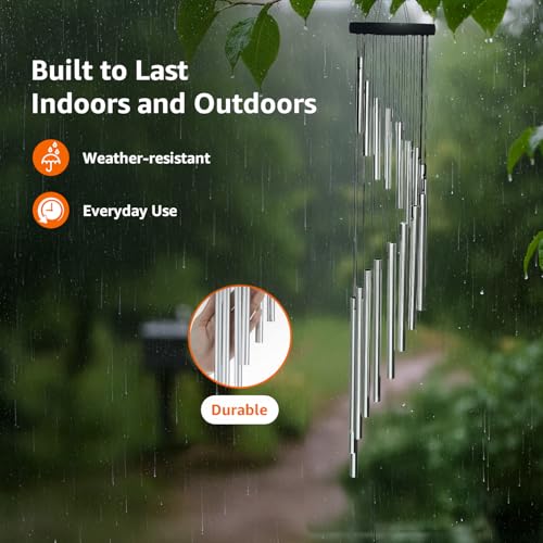 Image of amazon basics Handcrafted Designer Wind Chimes for Balcony & Home Decor | Soothing Sound | Metal Hanging Showpiece | Gift for Housewarming | Color: Silver | Material: Aluminum | Size: 60L x 12W x 12H cms