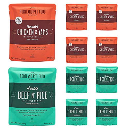 Portland Pet Food Company  Natural Wet Dog Food Pouches  Human-Grade, Gluten-Free Mixer or Dog Food Topper, Made in The USA Dog Food (4X Rosie's Beef/ 4X Tuxedo's Chicken)