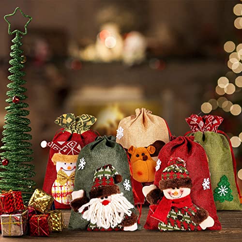 KAHEIGN 5 Pièces Sacs à Cordon de Noël, Sacs en Toile de Jute de Grand Tissu 3D Père Noël Bonhomme de Neige Renne Sacs Cadeaux de Noël Sacs d'emballage de Noël Sacs de Friandises pour Fête de Noël - Image 7