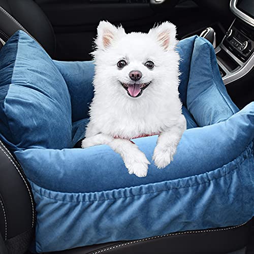 DMMFTERL Asiento Elevador para Coche, Asiento de Seguridad para Perros pequeños o Gatos, Asiento de Seguridad para Perros con Bolsillo de Almacenamiento, Correa de Seguridad con Clip y Fund