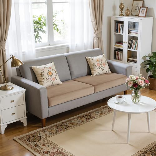 Hokway Velvet Couch Cushion Covers Water Resistant Seat Covers Stretch Sofa Cushion Protector(2 Cushion Sofa, Camel)