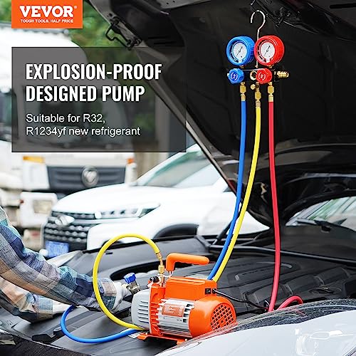 image for VEVOR 1/4 HP 4.CFM AC Vacuum Pump and Gauge Set, Single Stage Rotary V