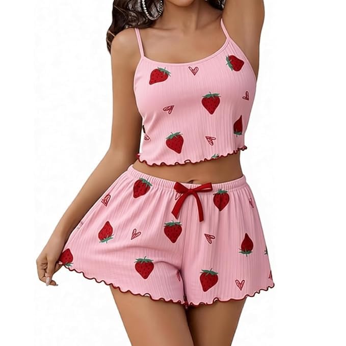 NIZIE Women's 2 Piece Butterfly Print Pajama Set, Ribbed Cami Crop Top & Drawstring Shorts, Soft Summer Sleepwear Lounge Set (Free Size)-picture-48