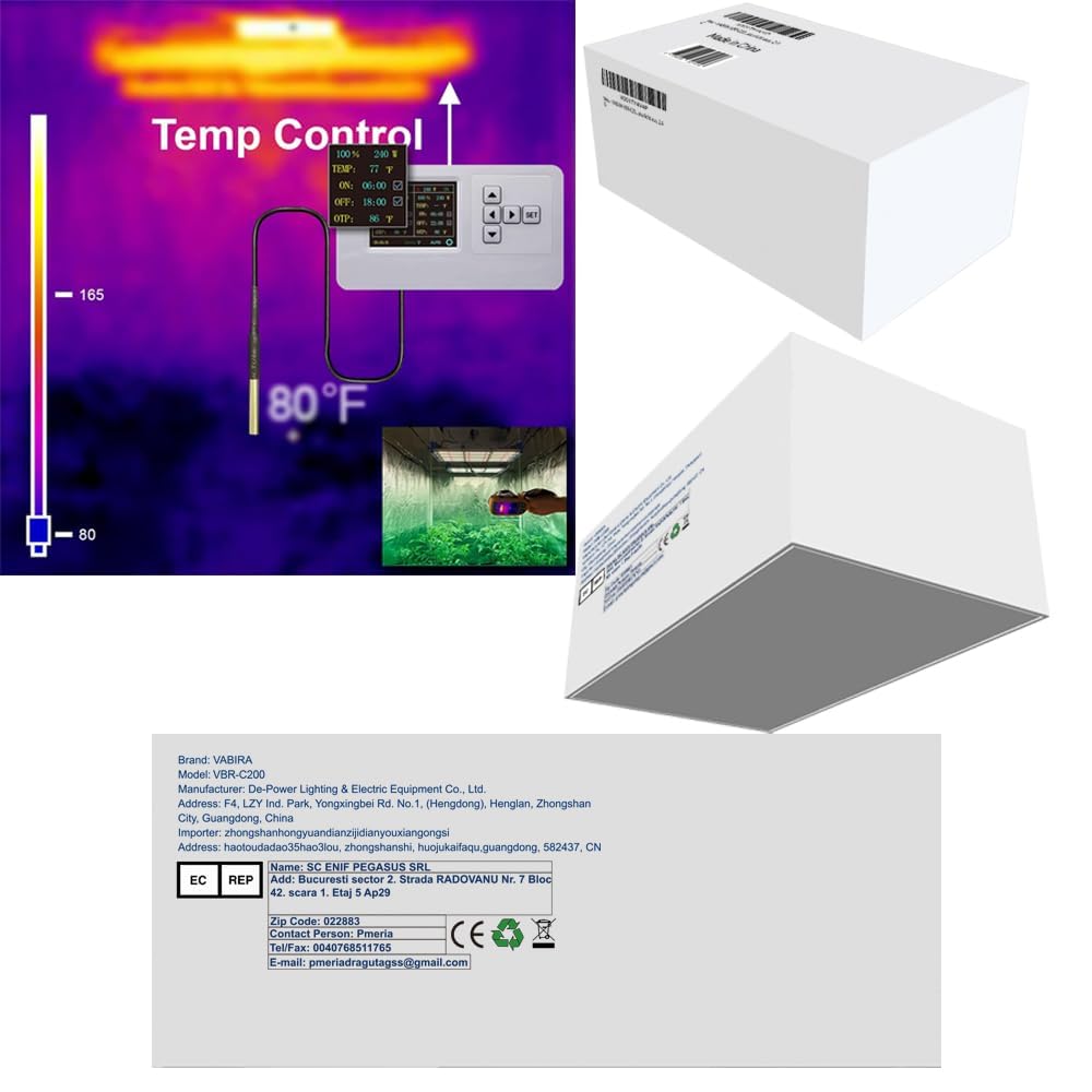 VBR-C200 Controlador de luz de Crecimiento WiFi 0-10V Temporización Encendido | Apagado, Potencia%, Puesta de Sol Amanecer, luz de Alta Temperatura apagada, 2.4G.RJ11,RJ14.