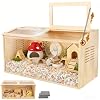 Wooden Hamster Cage,32″ Lx16 Wx16 H,2 Washable Liner, Animal Cabinet for Dwarf Syrian Hamsters Degus, Hamster Habitat with Openable Top and Large Acrylic Sheets, Natural Wooden Hamster Habitat