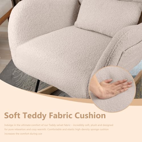 image for LEMBERI Rocking Chair Nursery, Teddy Upholstered Padded Seat Rocking C