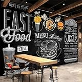 Fast Food Wall Mural Wallpaper for Bedroom Living Room, Hamburger Restaurant Photo Wallpaper 3D Wallpaper Mural Peel and Stick 144' x 100'