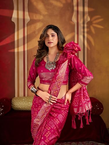 Image of MADHUHANSH Women's Cotton Silk Saree with Unstitched Blouse Piece Zari Weave and Floral Pattern | Heavy Embroidery Saree for Women | Interview Saree for Women | Readymade Blouse with Saree Set