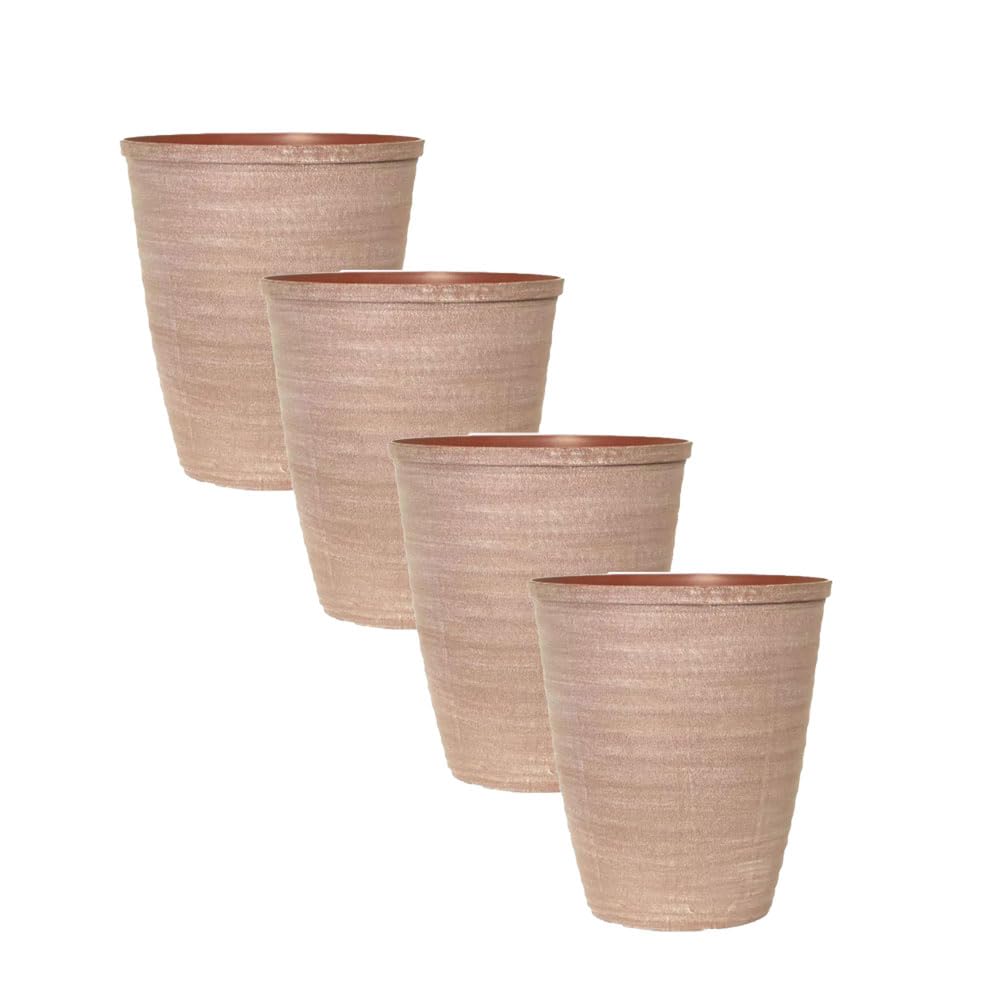 shopior Plastic Plant Pot | Heavy Duty Planter 15L | Indoor Outdoor Flower Pot | Weatherproof Garden Container with Drainage Holes | Decorative for Garden Patio Balcony (Powdered Brick, 28cm-Pack 4)