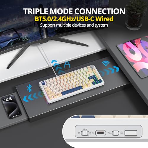 Image of surmen M75 75% Wireless Creamy Keyboard with Gasket, Pre-lubed Triple Mode Bluetooth Mechanical Gaming Keyboard BT5.0 /2.4Ghz /USB with Sound Absorbing Pads Hot-Swap(SOYA)