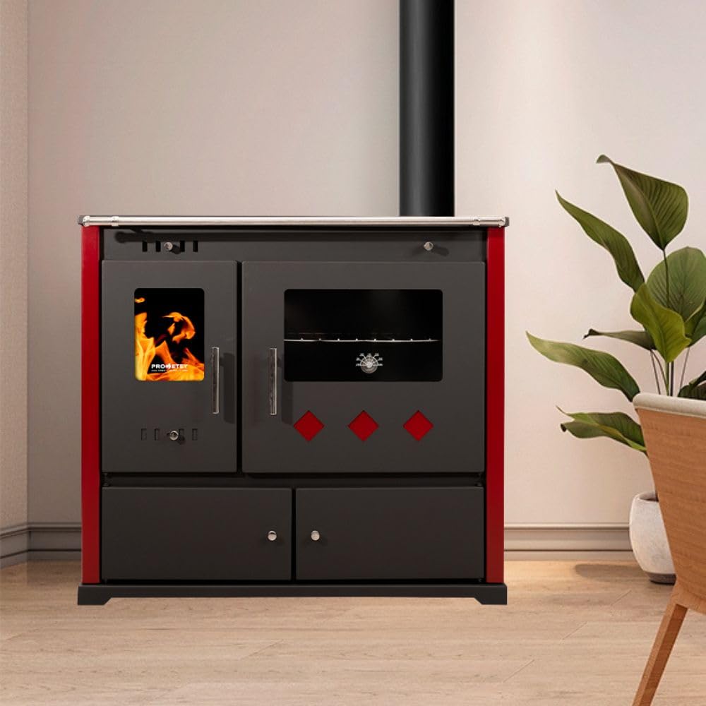 Prometey Practik Lux Holzofen mit Keramikplatte, 9,5 kW, Energieklasse A+