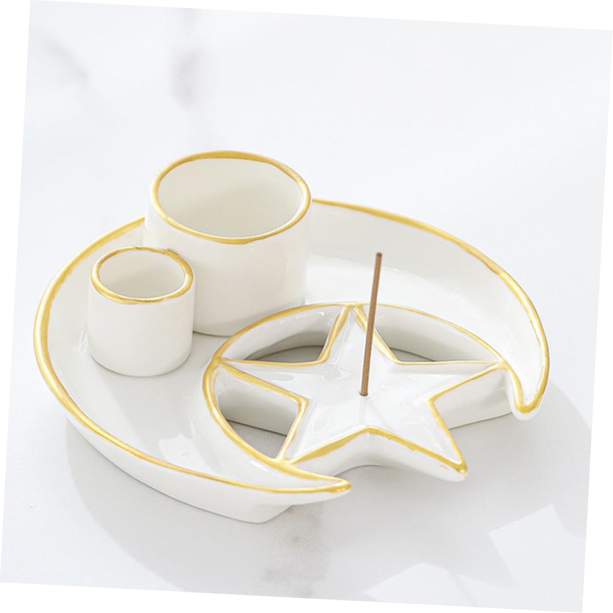 Garneck Porta Incienso Diseño de Hierbas Aromáticas de Cerámica Blanco Quemador Decorativo y Bandeja Multiusos Adecuado para Decoración de Escritorio Hogar