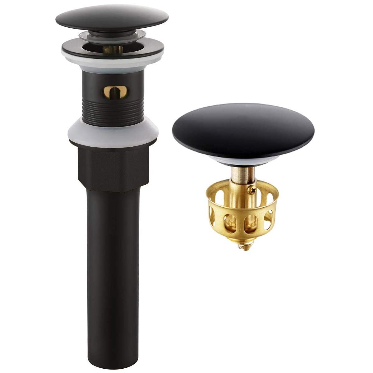 MIAOHUI Scarico pop-up per lavello con troppopieno, tappo di scarico per lavabo da bagno, filtro anti-intasamento integrato, adatto per fori di scarico standard americani (da 3,8 cm a 3,8 cm) (nero
