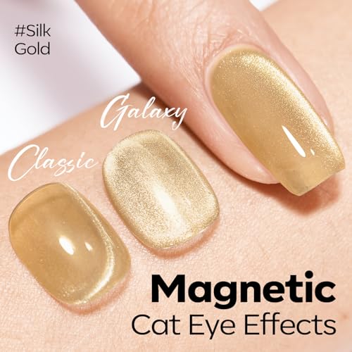 Image of modelones Nude Cat Eye Gel Nail Polish Gold Glitter Pink Cat Eye Gel Polish Clear 9D Holographic High Density Crystal Nail Polish with Magnet Soak Off U V Shimmer Polish Nail 15ML