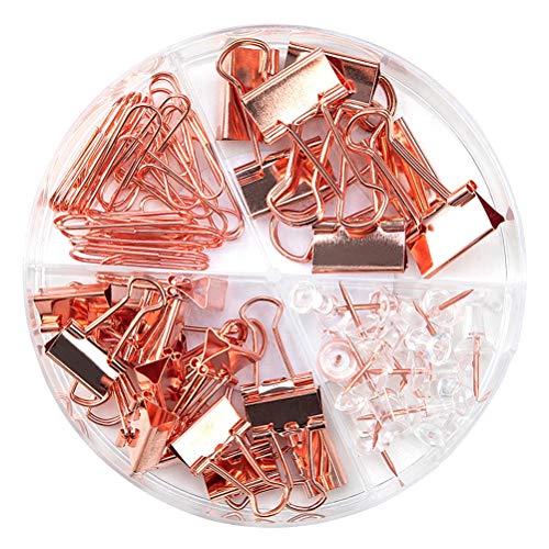 Younmi 72 Pcs Paper Clips Binder Clips Push Pins Set with Box for Office School Home Supplies, Rose Gold