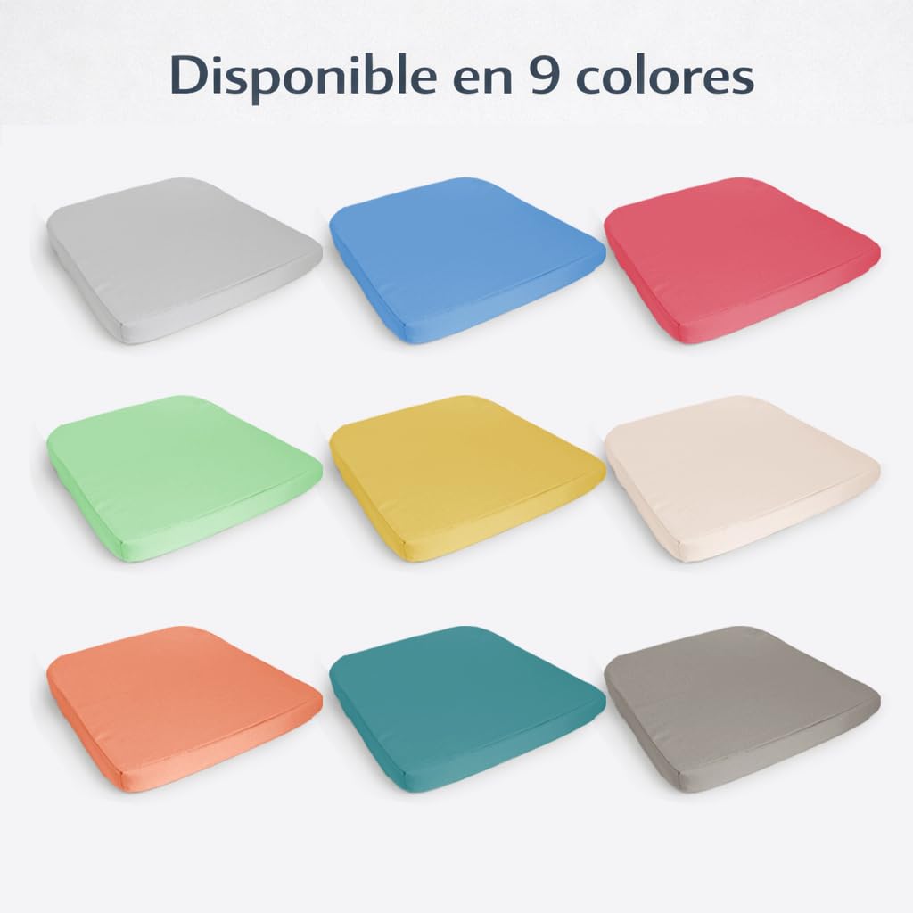 Pack 6 Cojín para silla 42x40x4 cm｜Repelente al agua y fácil de limpiar｜Con cintas de sujeción｜Funda con cremallera desmontable｜Uso interior y exterior｜Ideal para comedor, terraza, jardín u oficina