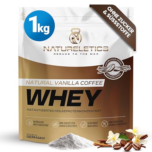 NATURELETICS Vanilla Coffee 1kg - Natürliches Premium Whey Protein aus Deutschland ohne Zusatz von Zucker, Süßstoffe, Aspartam & Sucralose - kohlenhydratarm – 22,6 % BCAA – reines Eiweißpulver