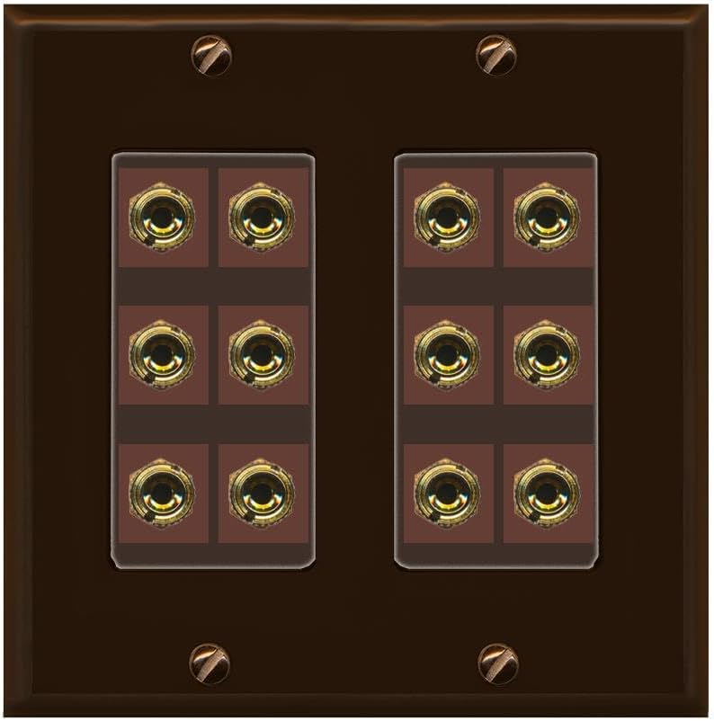 RiteAV 12 Banana 6 Speaker Surround Female Coupler Decorative Wall Plate - 2 Gang [Brown/Brown]