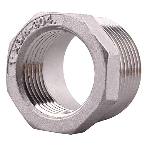 DERPIPE Stainless Steel Reducer Hex Flush Bushing, 1\" NPT Male 3/4\" NPT Female,Reducing Adapter Cast Pipe Fitting