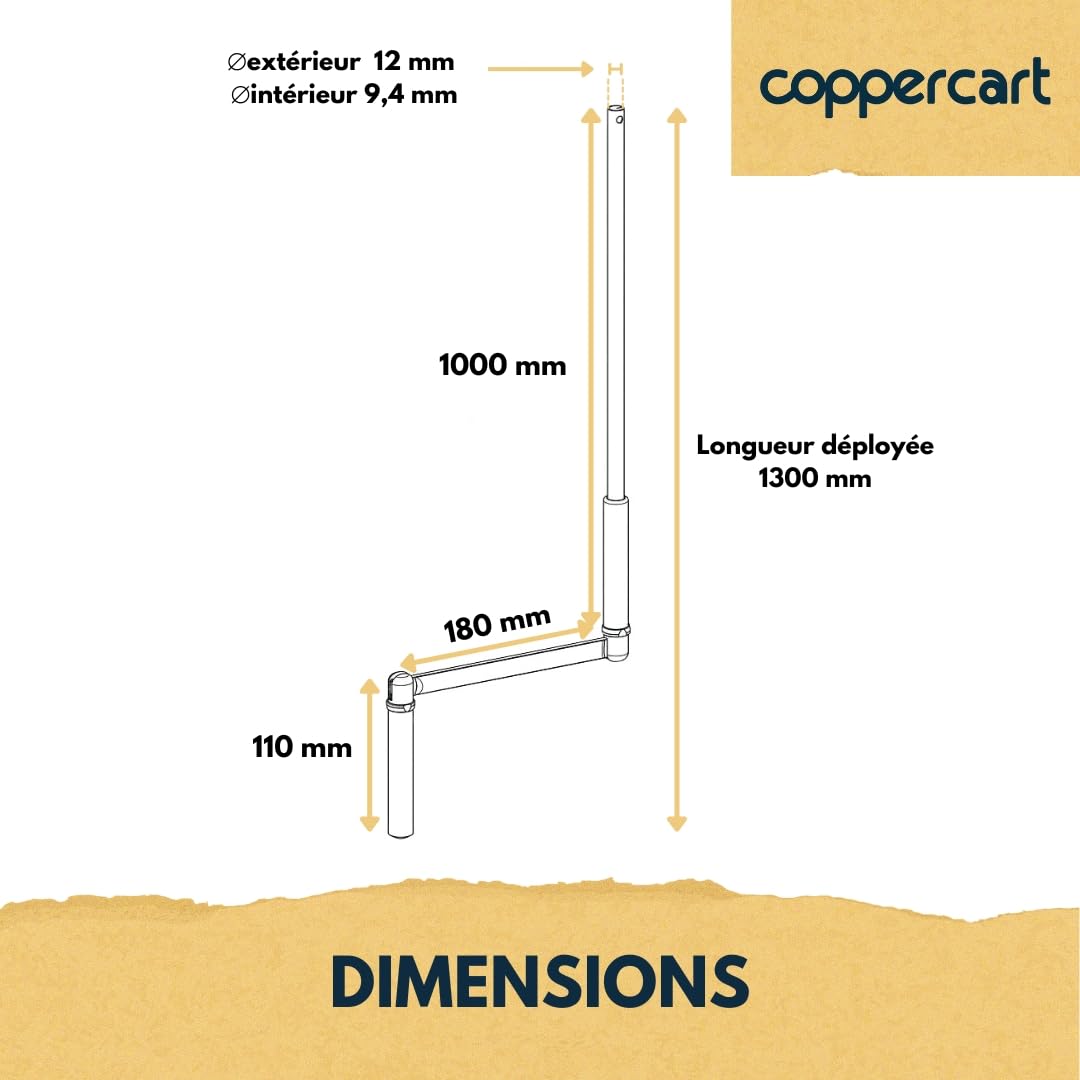 Manivelle Complète pour Volet Roulant 1300 mm - Tige Barre E618D - Acier Laqué Blanc diamètre 12mm - Poignée Ergonomique et Clip Mural - Qualité Française