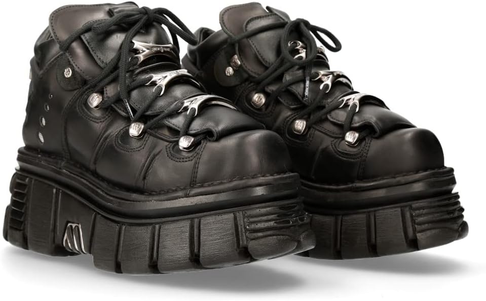 New Rock Tower Leather Ankle Boot with Platform Black M.106-C45 numeric, 43 EU