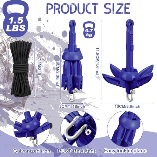Image of MorningRo 1 Pack 1.5 /3.5 lb Marine Kayak Anchor Kit with 40ft Rope and Buoy Folding Grapnel Boat Anchor Kit Kayak Fishing Accessories for Small Boats, Canoe, SUP Paddle Boards