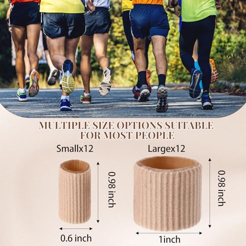 Image of Blulu 24 Pieces Toe Tubes 0.98 Inches Cushion Tube Corn Pads for Toes Sleeves Soft Gel Protectors for Cushions Corns Blisters Calluses 3 Size (Skin Color,Large,Small)