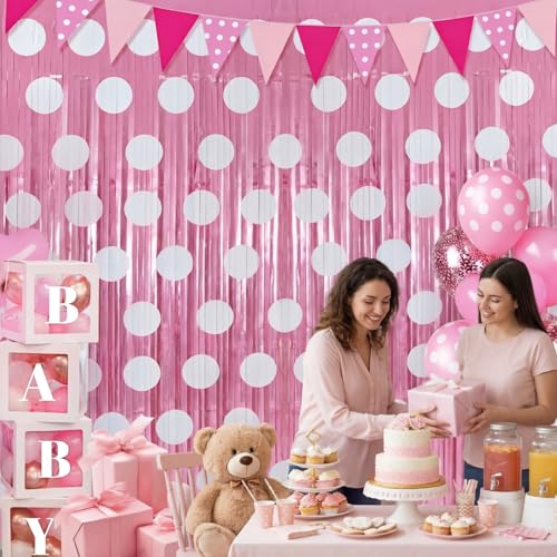 Image of Tiamon 2 Pack Cartoon Mouse Party Decorations 3.3 x 6.6 Ft Foil Fringe Curtains Pink Polka Dot Birthday Backdrop Tinsel Streamers Photo Booth for Cartoon Mouse Baby Shower Birthday Party Supplies